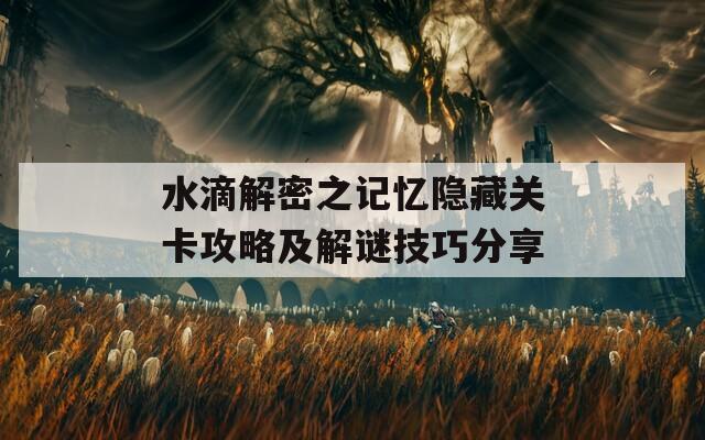 水滴解密之记忆隐藏关卡攻略及解谜技巧分享